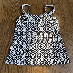 Lands End Womens Black White Geometric Underwire Tankini Swim Suit Top Size 6